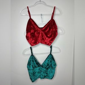 SHEIN bundle. 1- red, 1- green crushed velvet crop bralette bra tops. Both - L.